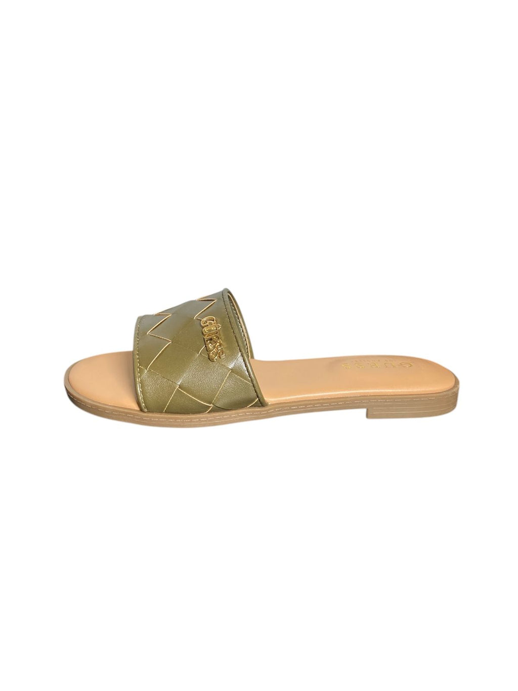 Sandalias Guess Slides Olivo | Elegancia Entrelazada para Dama