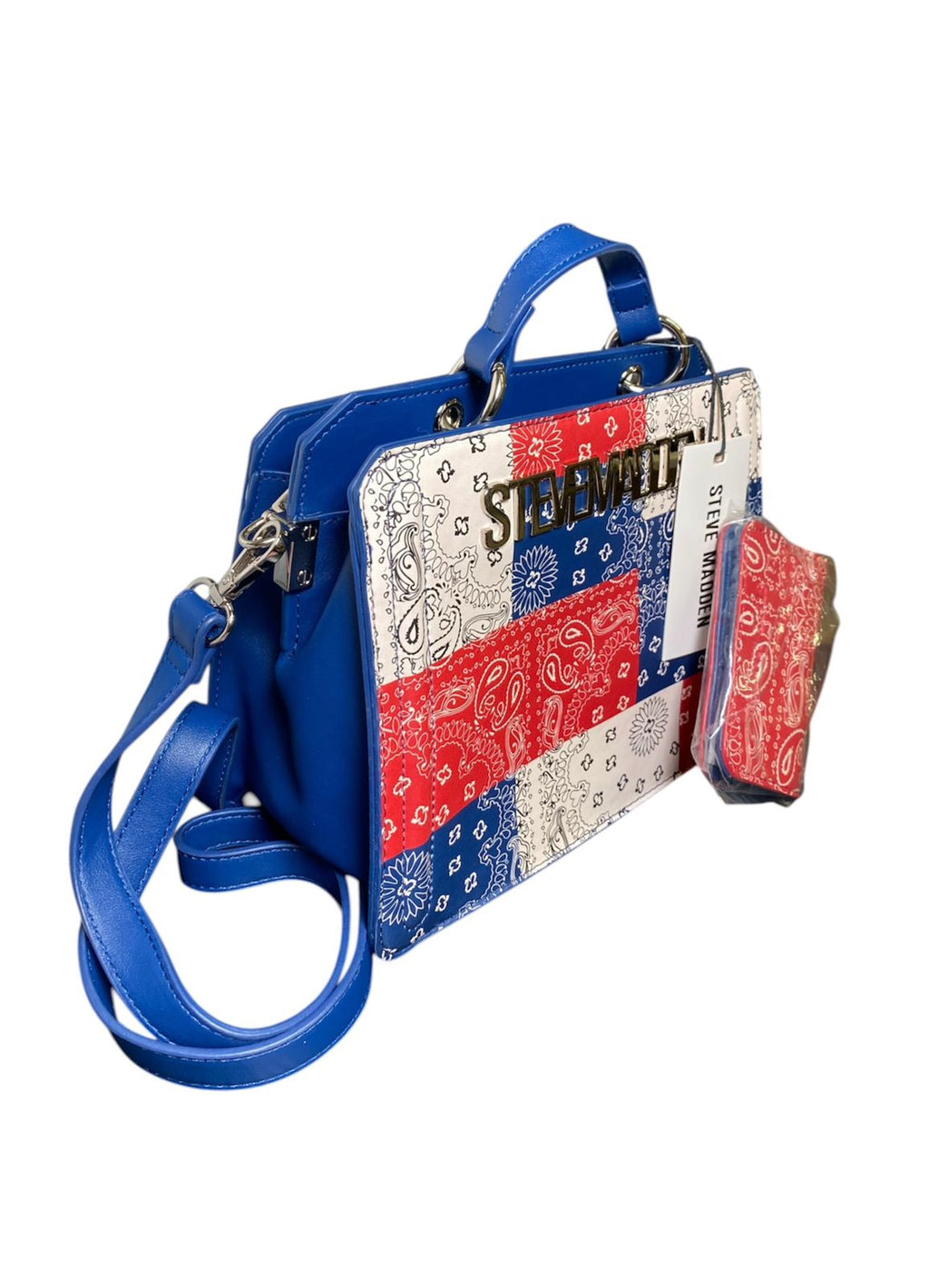 Bolso Satchel Steve Madden Bandanas – Azul con Diseño Patchwork y Monedero