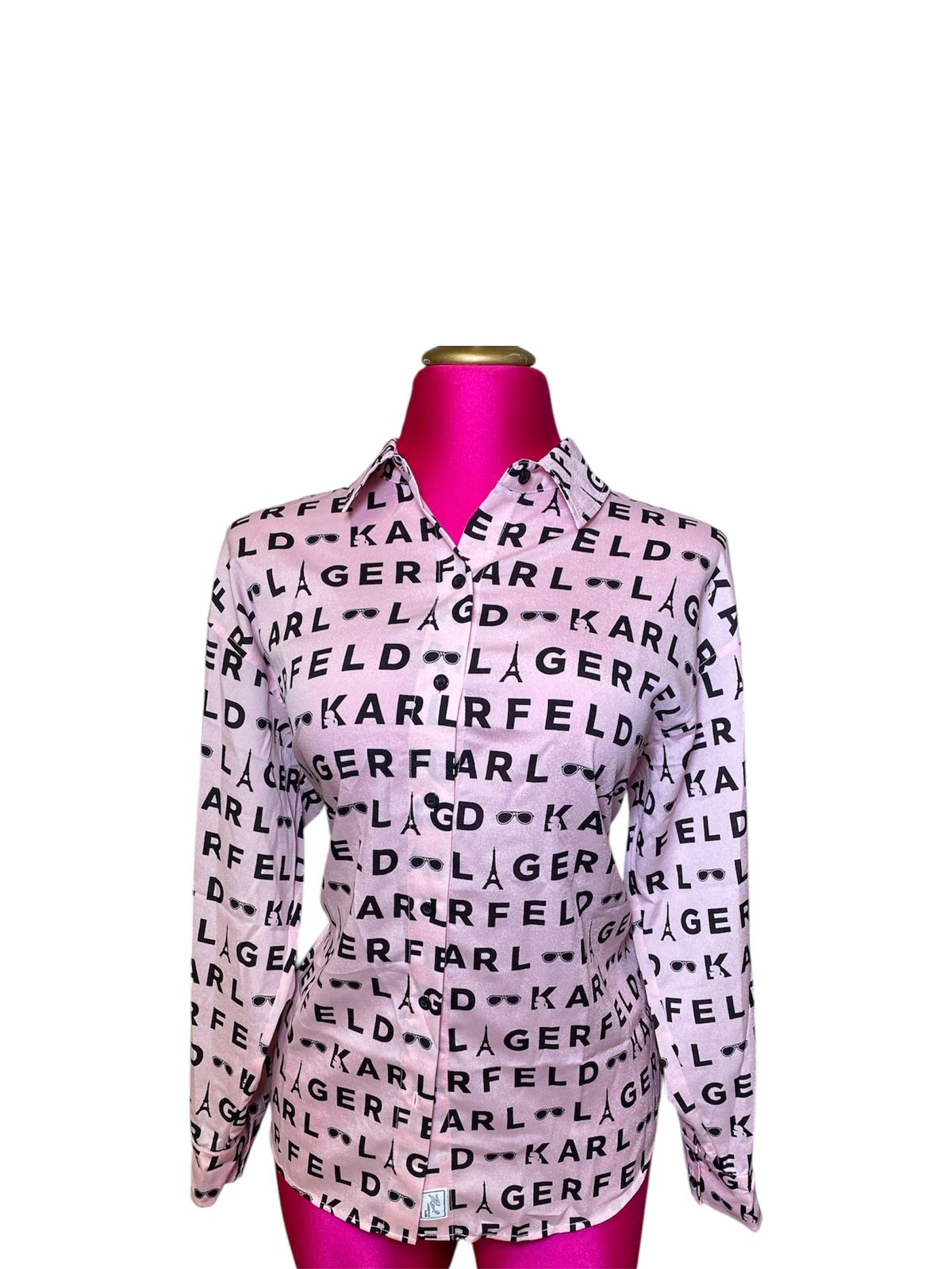 Blusa Karl Lagerfeld Dama Manga Larga Rosa con Estampado Logo – Talla M