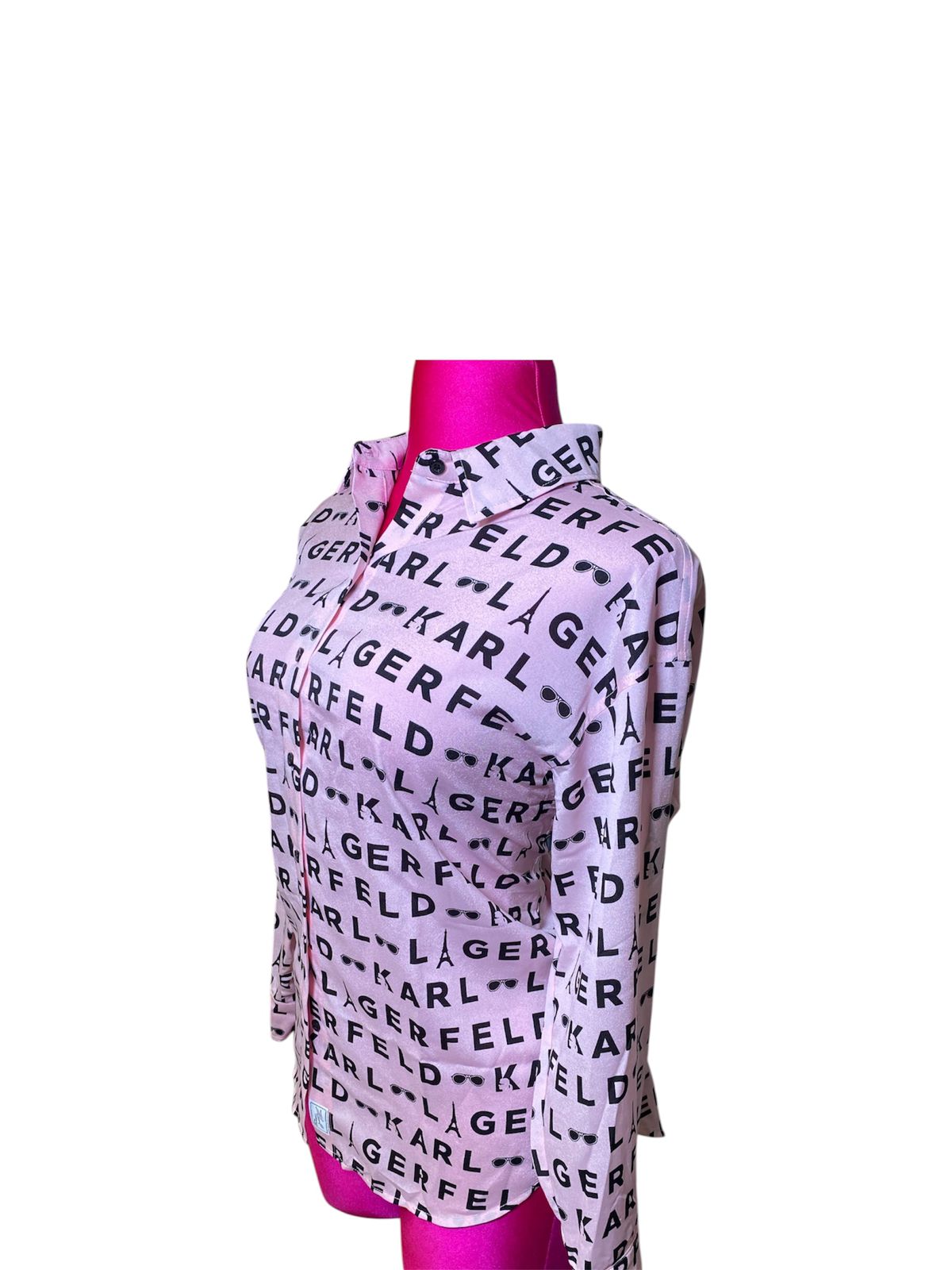Blusa Karl Lagerfeld Dama Manga Larga Rosa con Estampado Logo – Talla M