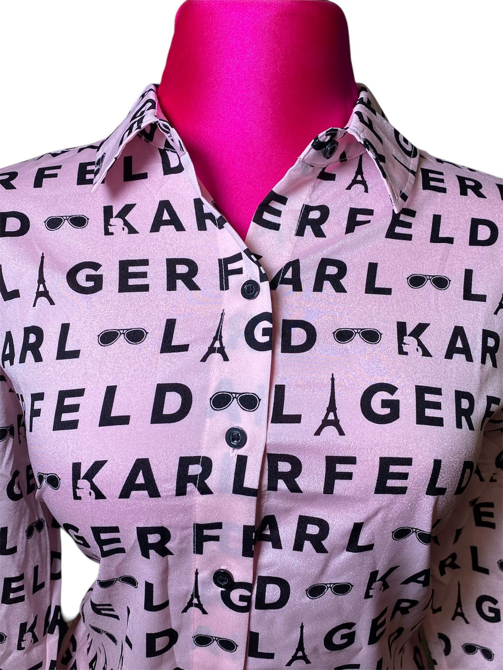Blusa Karl Lagerfeld Dama Manga Larga Rosa con Estampado Logo – Talla M