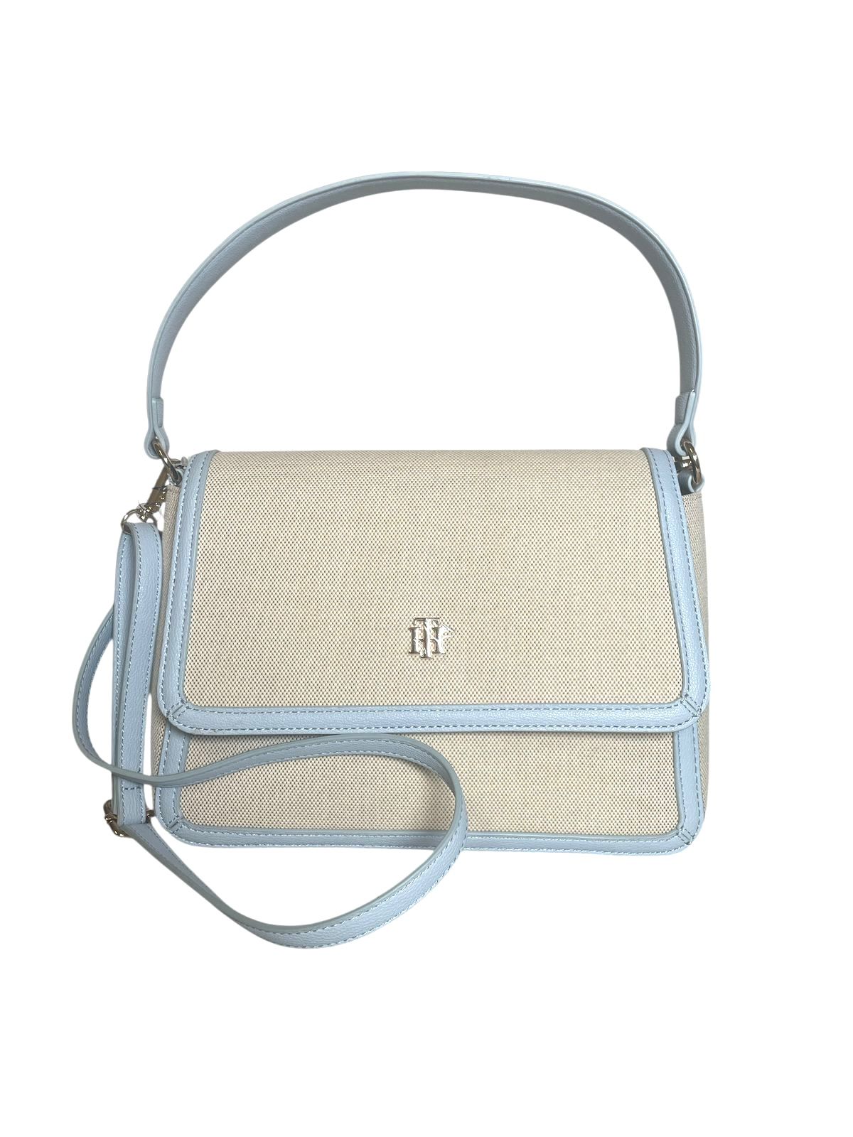 Bolso Tommy Hilfiger Original Beige con Azul Cielo – Crossbody Elegante