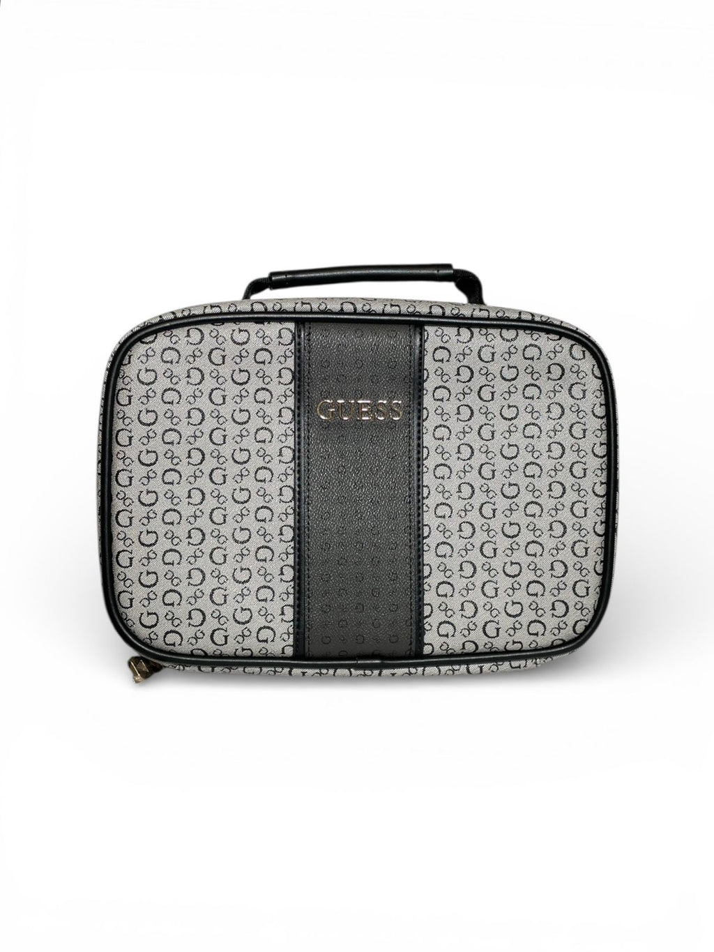 Neceser GUESS Original Gris Monograma con Franja Negra – Cosmetiquera