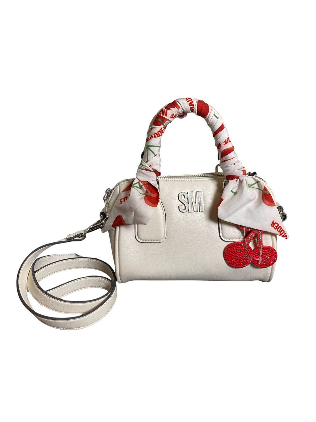 Crossbody Steve Madden Cherry Bow – Bolso de Mano Blanco con Charm de Cerezas